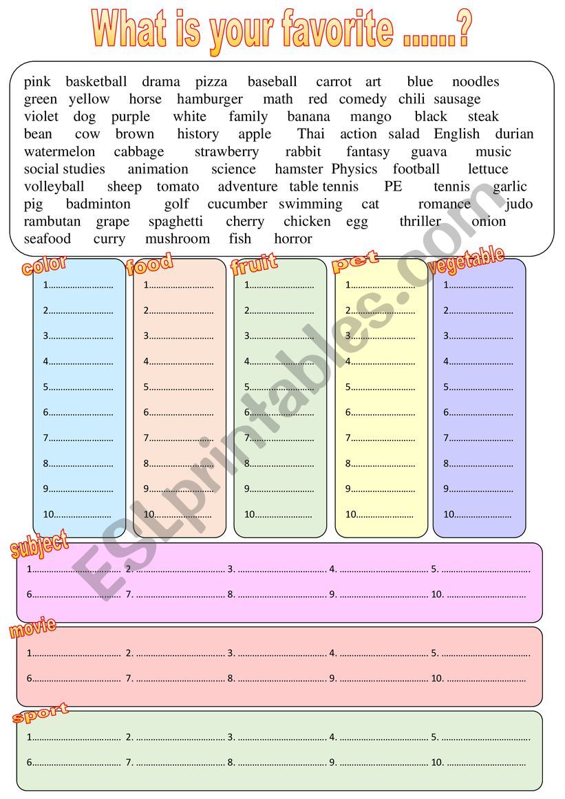 Favorite worksheet