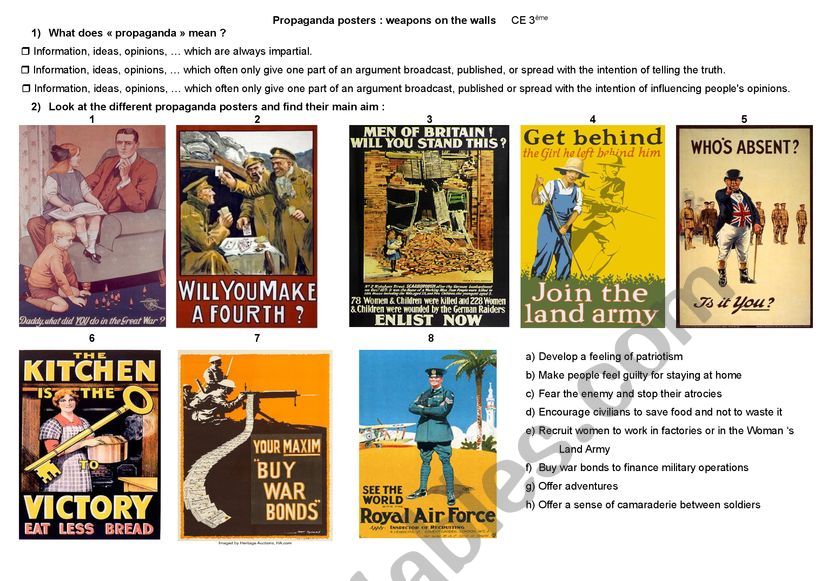 WW1 and propaganda posters : aims 