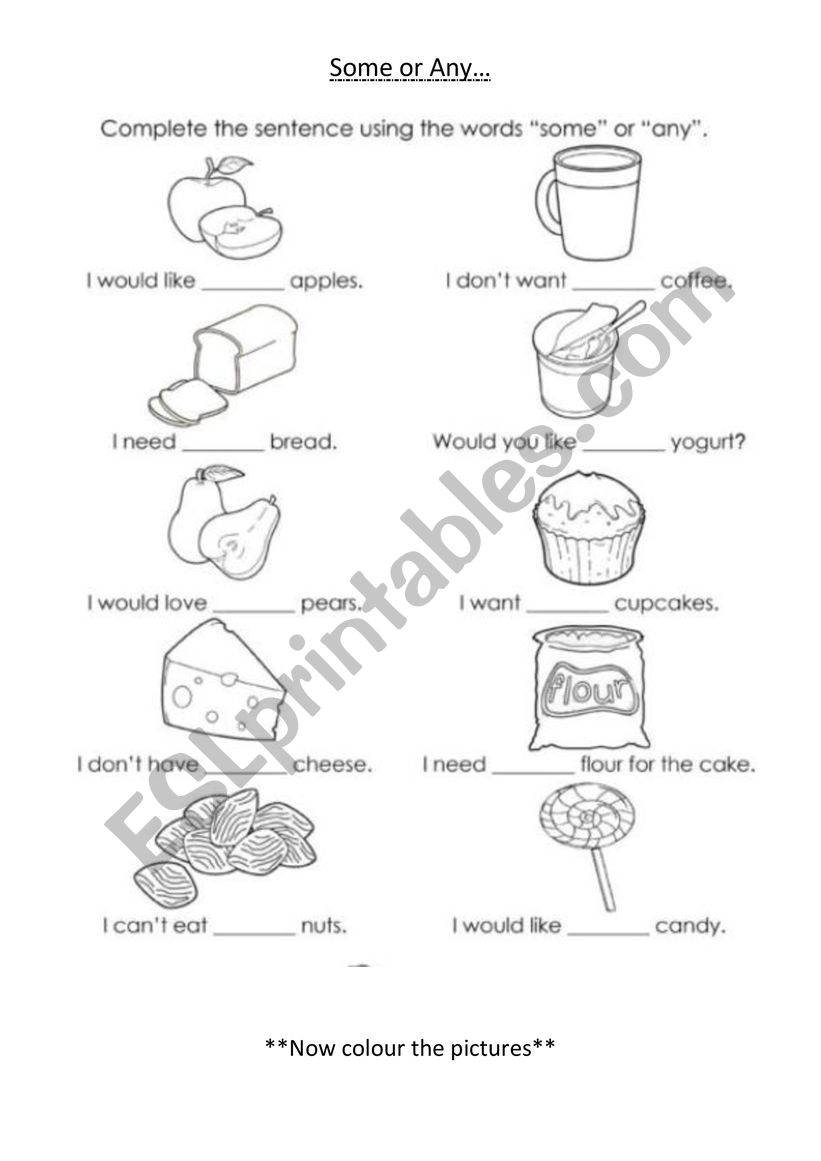 A1 kids some and any colouring activity