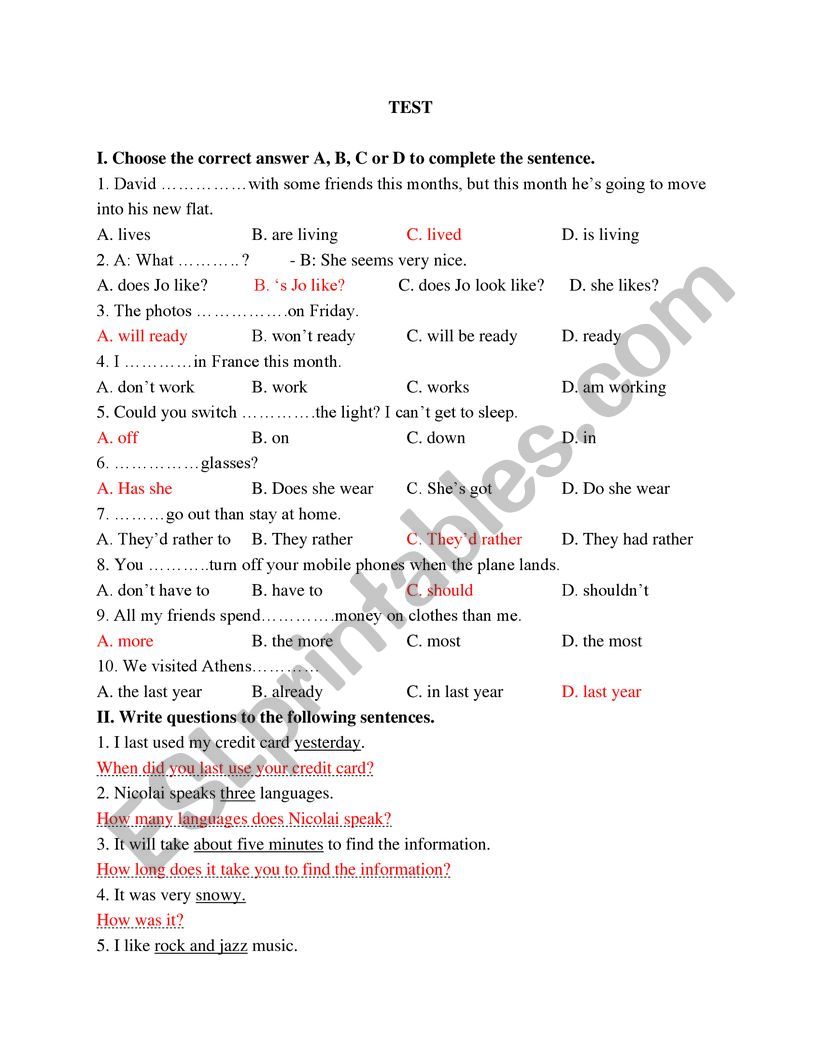 final test worksheet