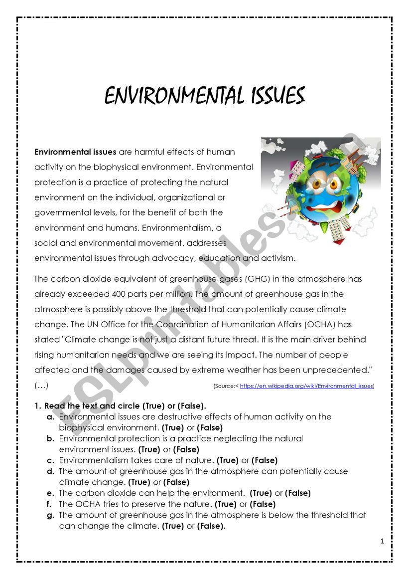 Environmental Issues worksheet