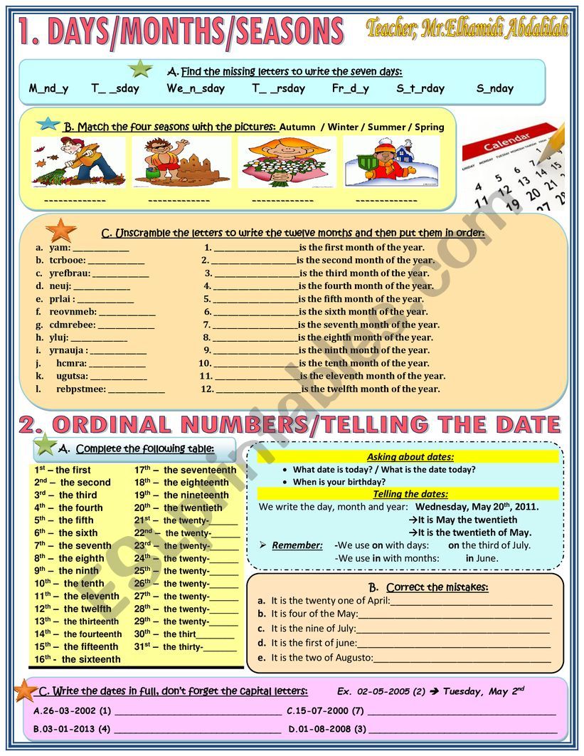 Dates worksheet