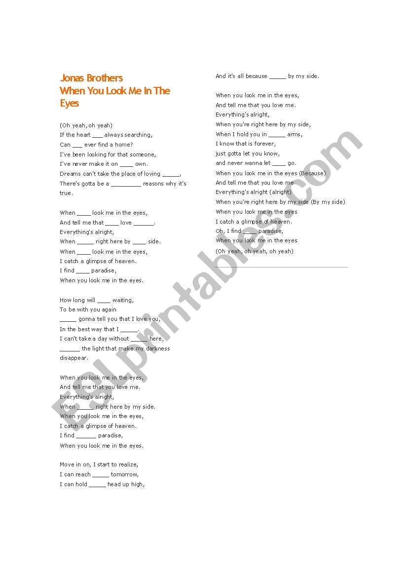 song Jonas Brothers worksheet
