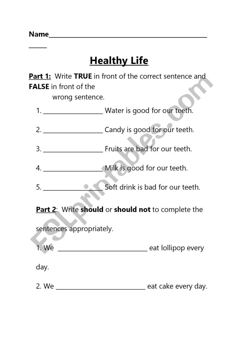 Health worksheet