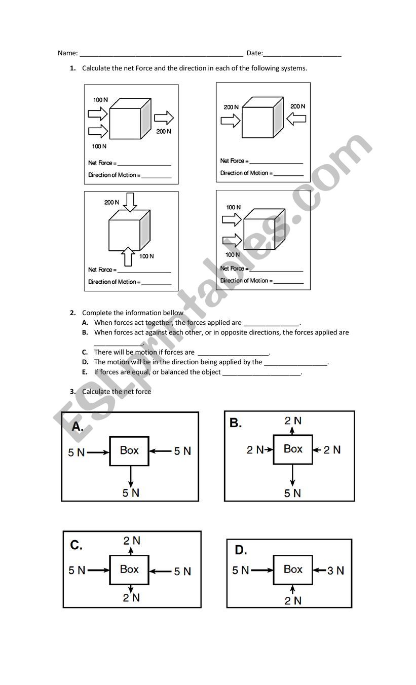 Forces worksheet worksheet