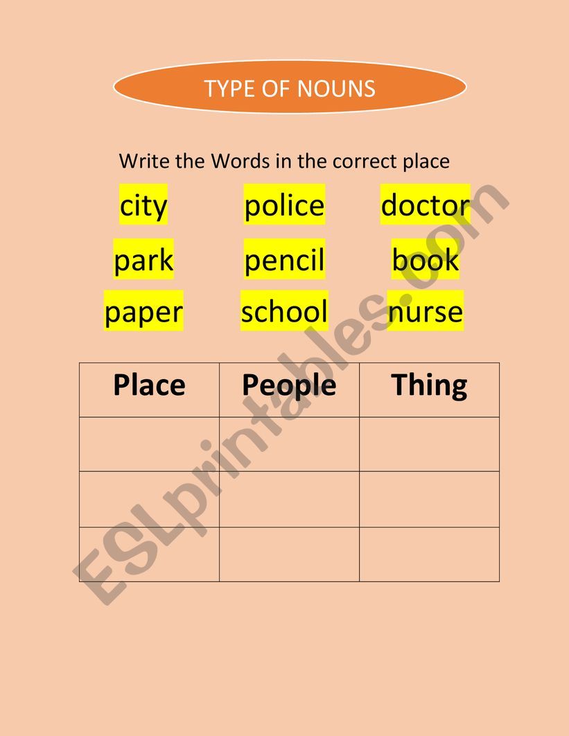 TYPE OS NOUNS worksheet