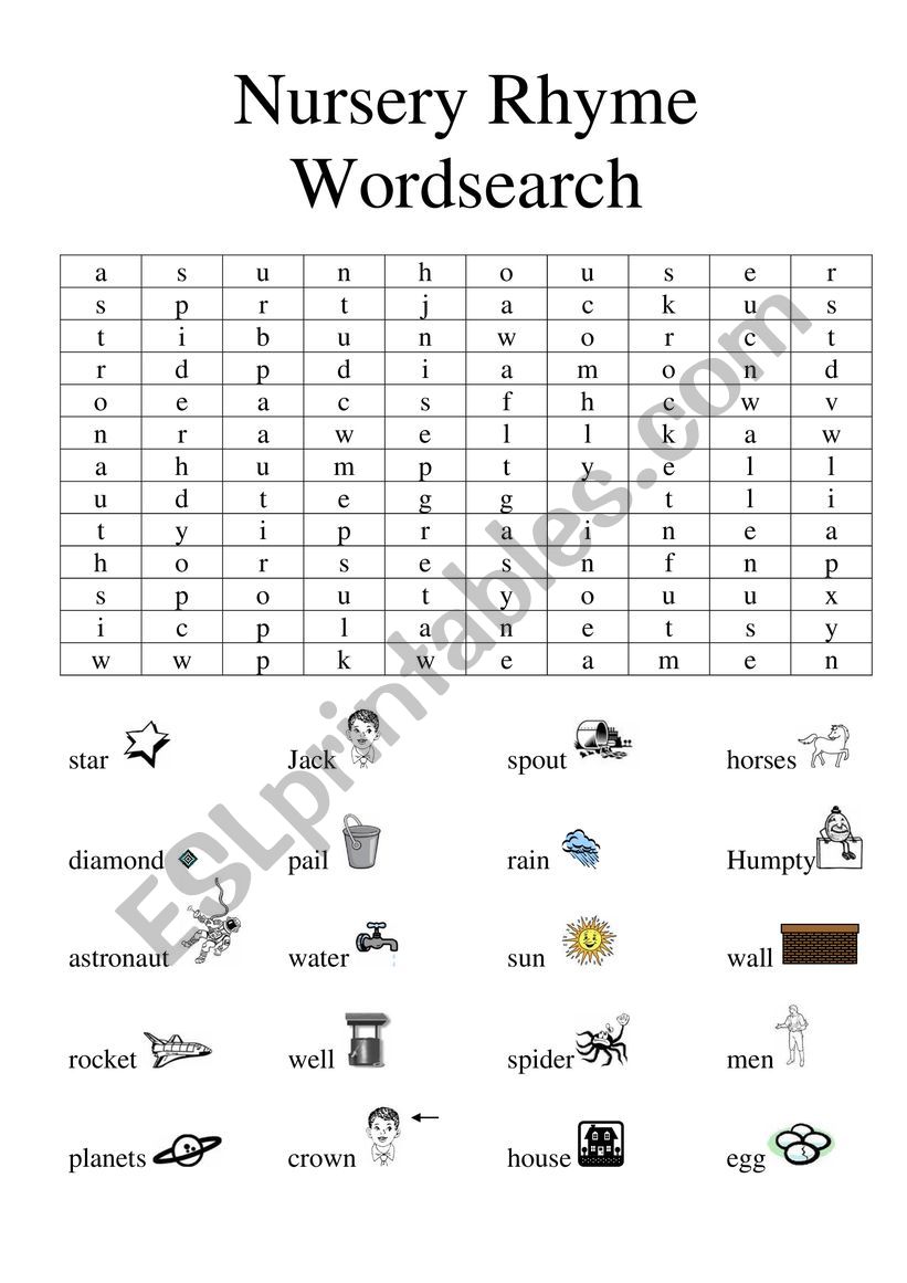 Nursery Rhyme Word Search worksheet