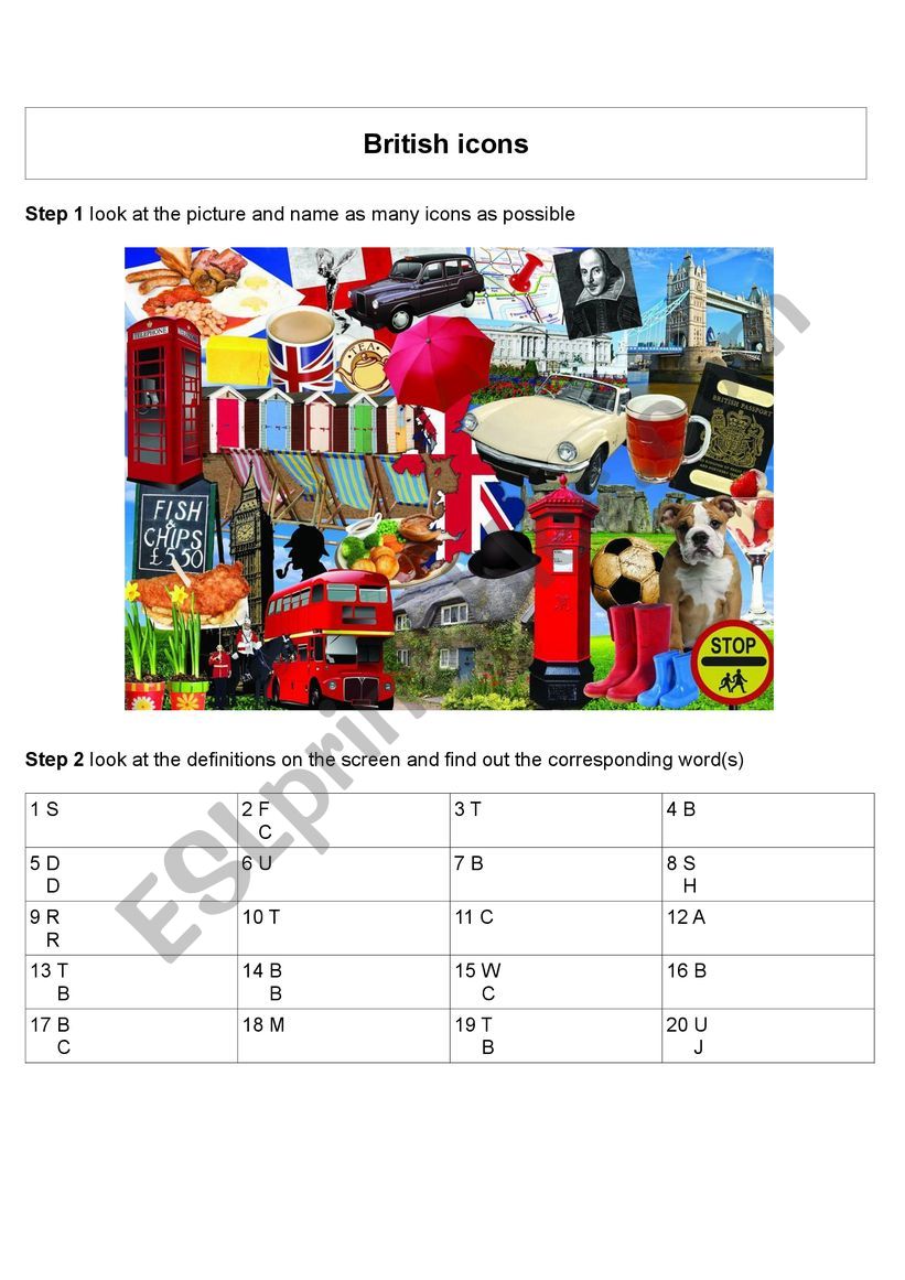 British Icons worksheet