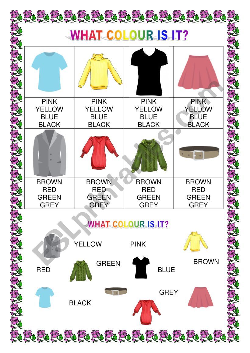 Clothes and colours worksheet