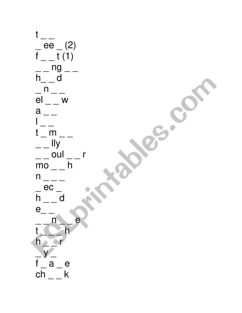 Body parts worksheet