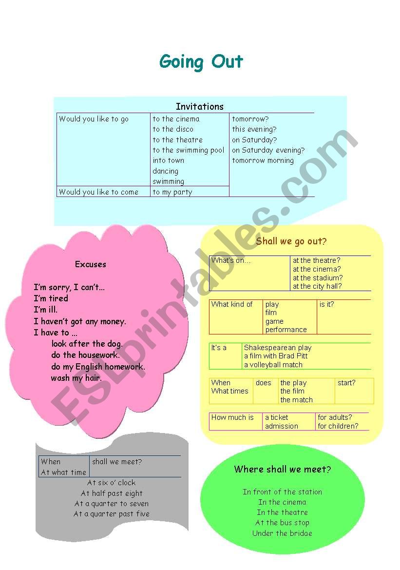 Going out worksheet