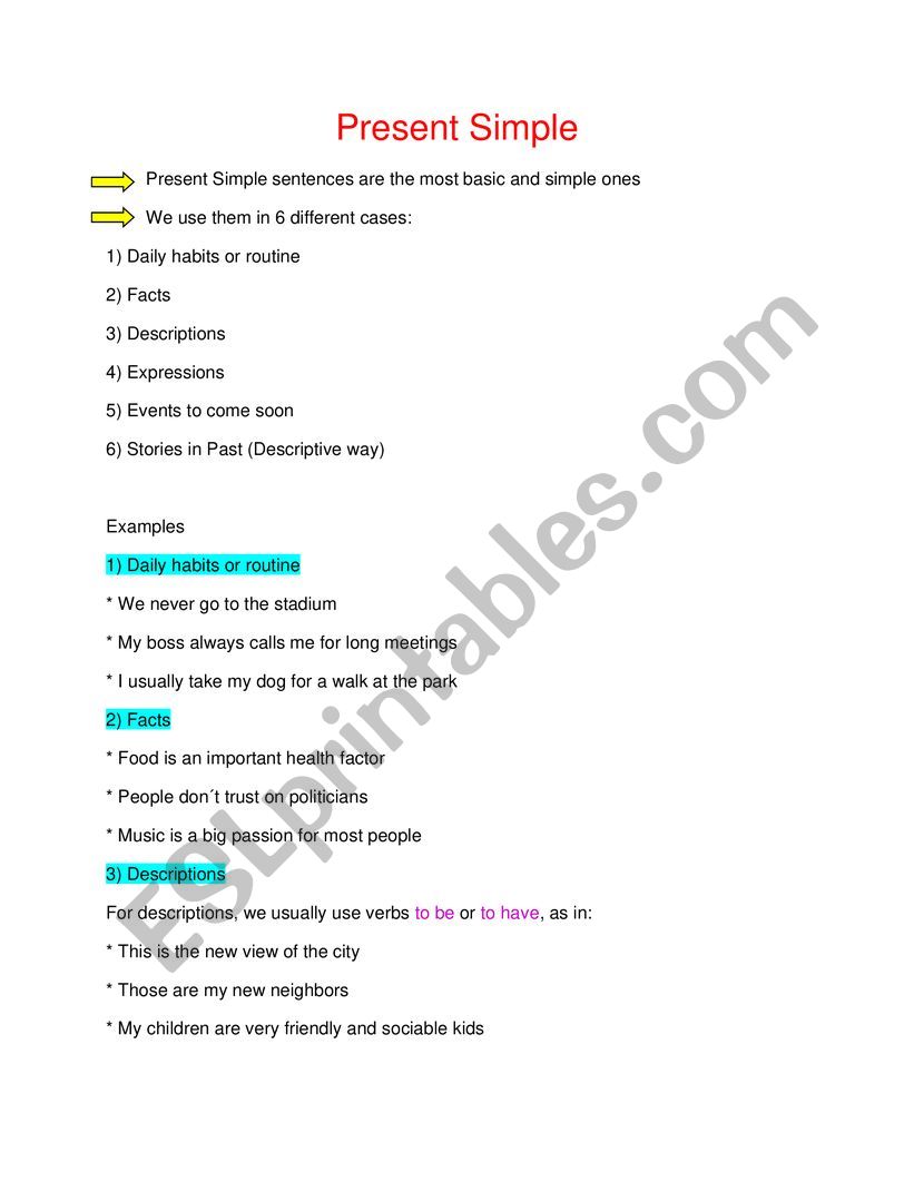 Simple Present Use worksheet