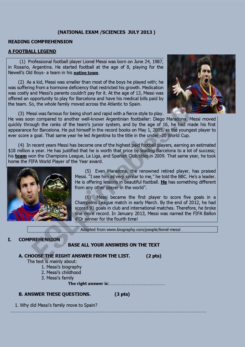 LIONEL MESSI worksheet