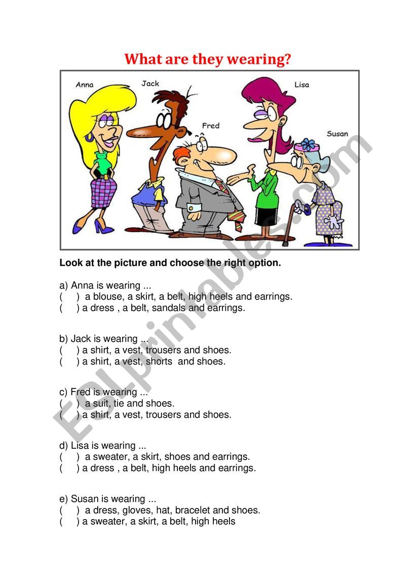 What are they wearing? - ESL worksheet by teachercarine