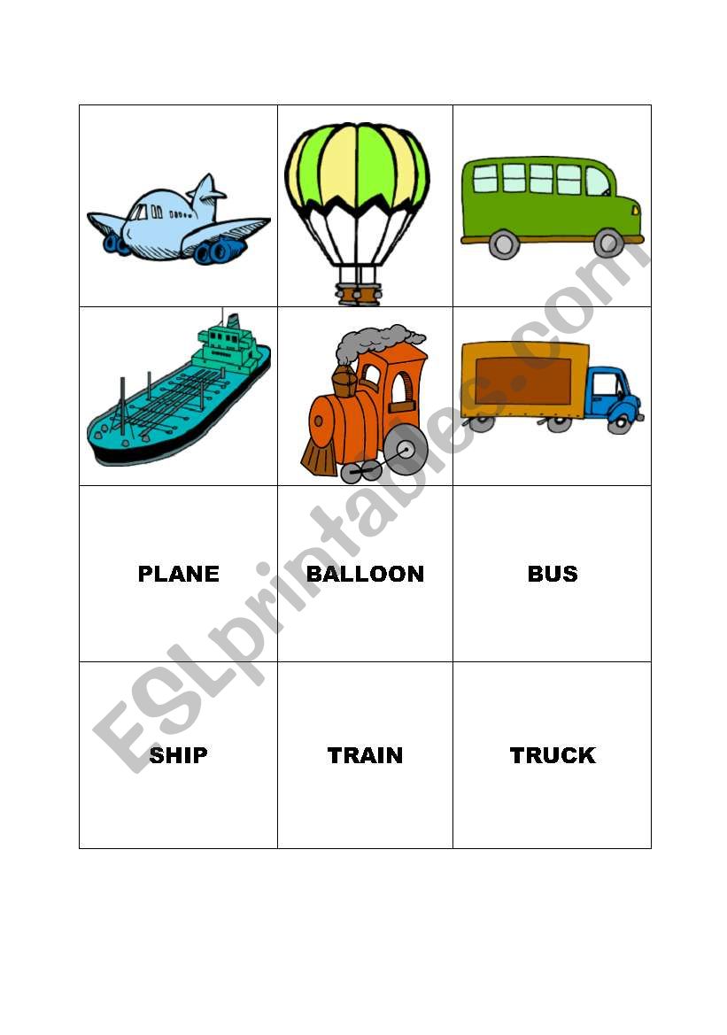 TRANSPORT - MEMORY GAME CARDS worksheet