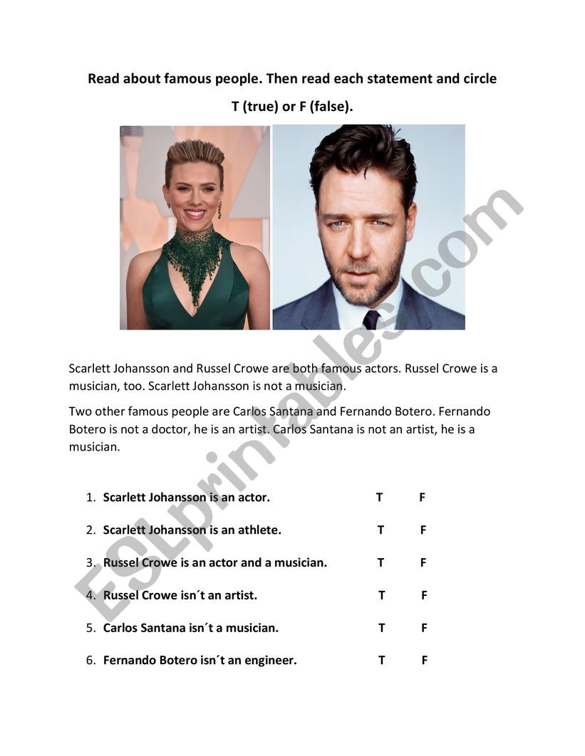 Occupation reading activity worksheet