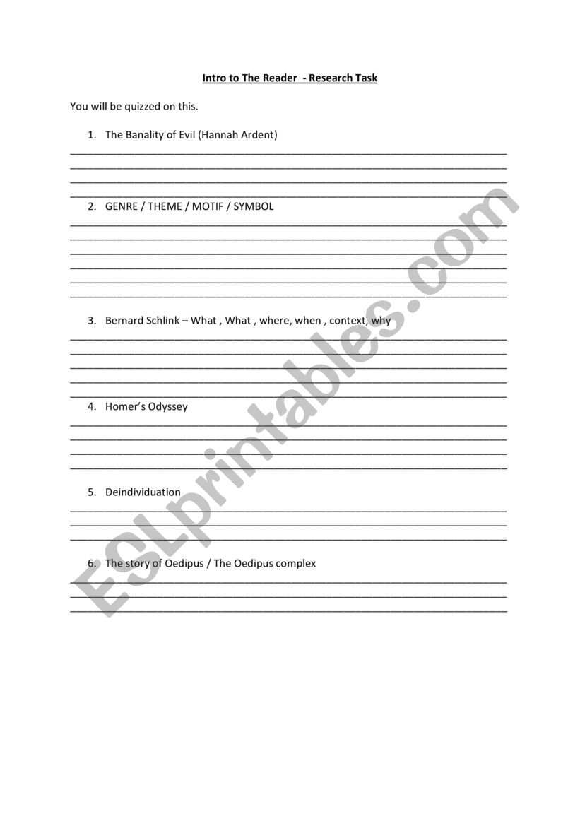 The Reader by Bernard Schlink - Introduction activity