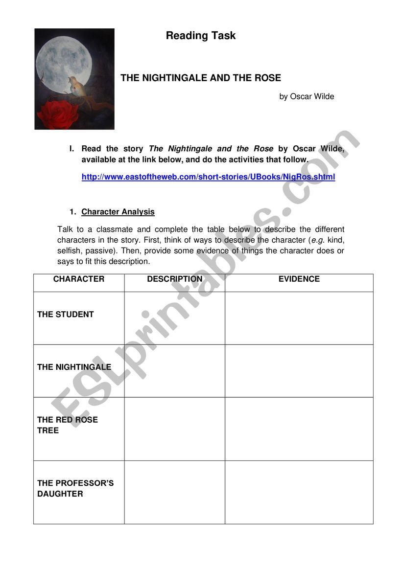 The Nightingale and the Rose worksheet