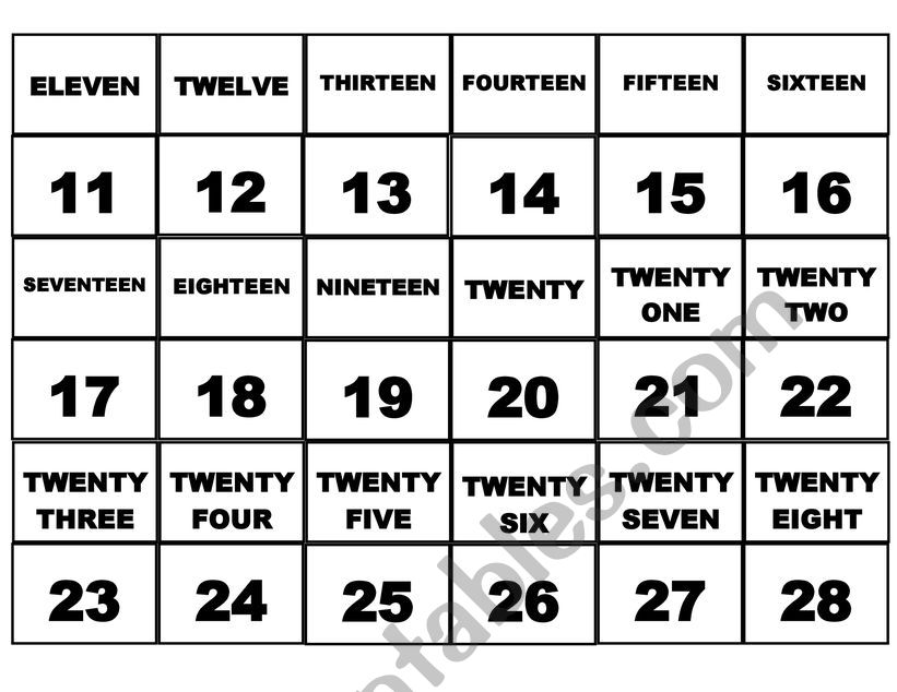 Cut-out memorama numbers up to 40