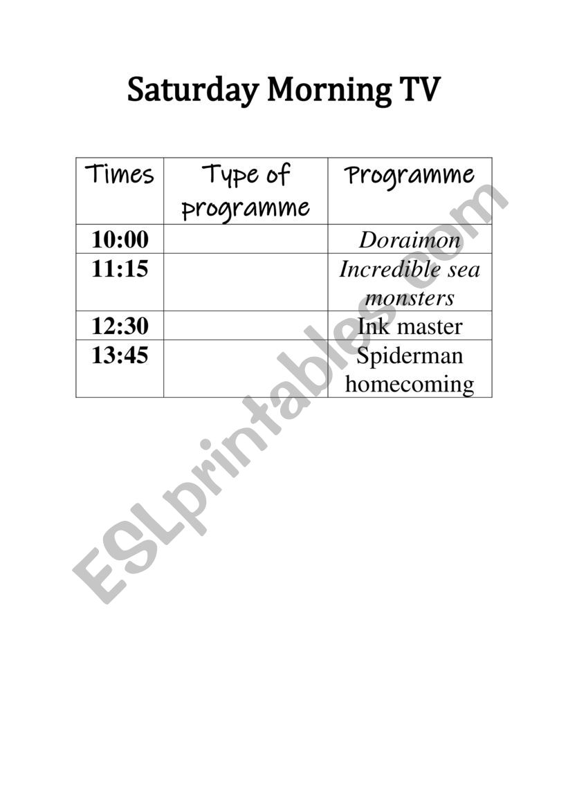 TV guide worksheet