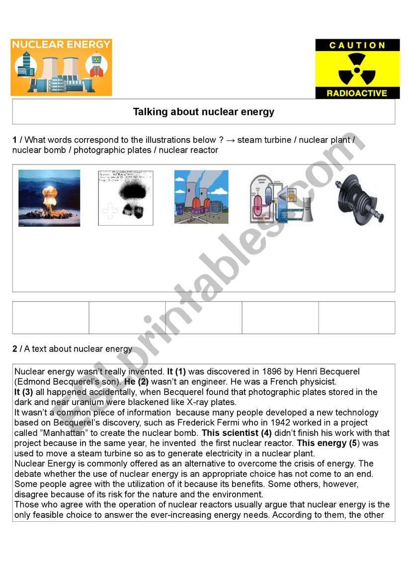 Talking About Nuclear Energy worksheet