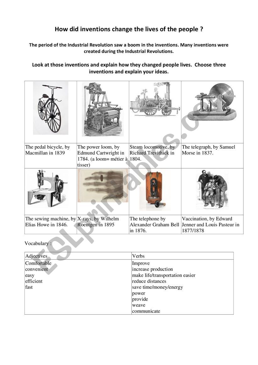 industrial revolution matching worksheet