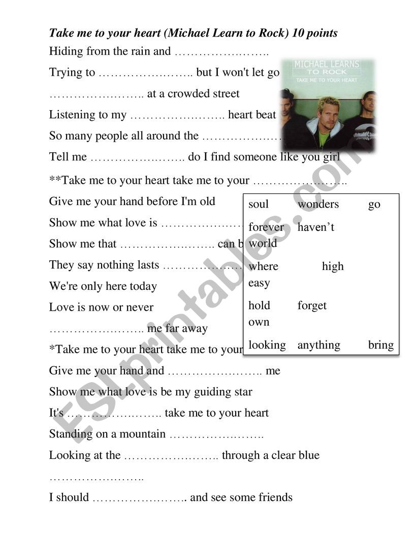 Take me to your heart song worksheet