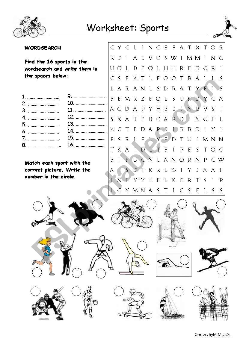 Sports Worksheet worksheet