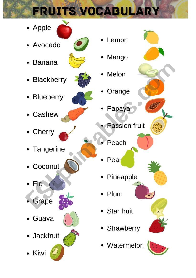 Fruits worksheet