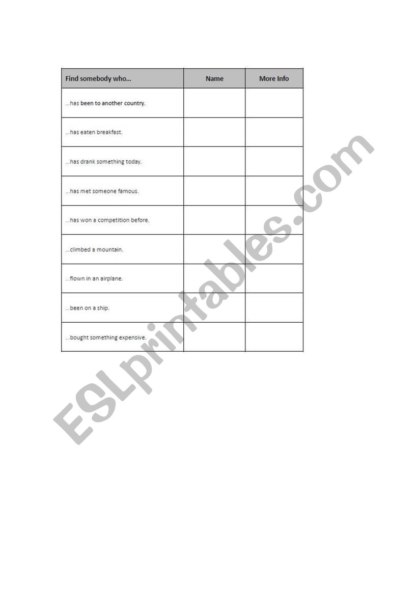 Present perfect worksheet