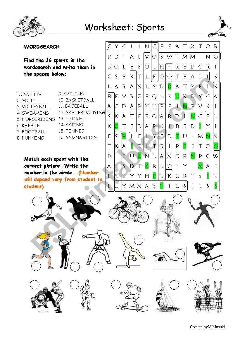 Sports worksheet answers worksheet