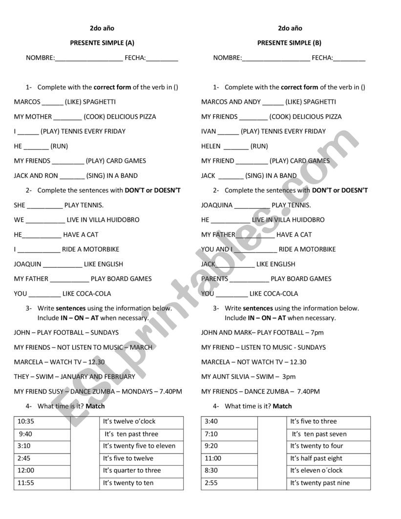 Present simple  worksheet