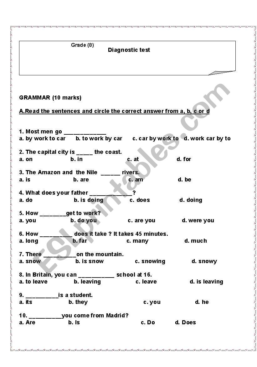 diagnostic test worksheet