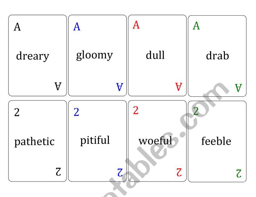 Synonyms Playing Cards ESL Worksheet By Vividtoy