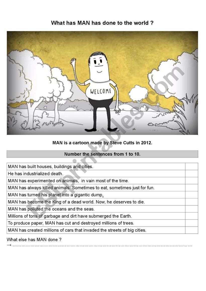 MAN A Steve Cutts Cartoon worksheet