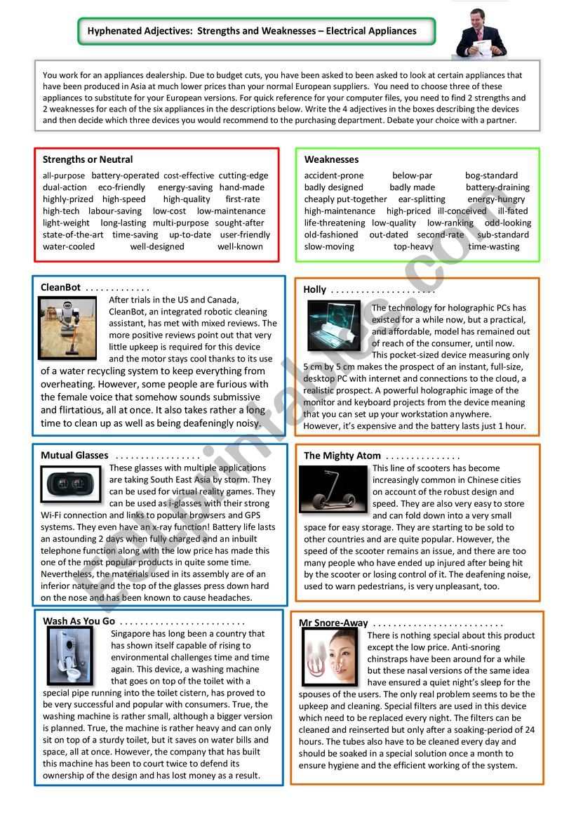 Strengths and Weaknesses - Appliances: Hyphenated Adjectives