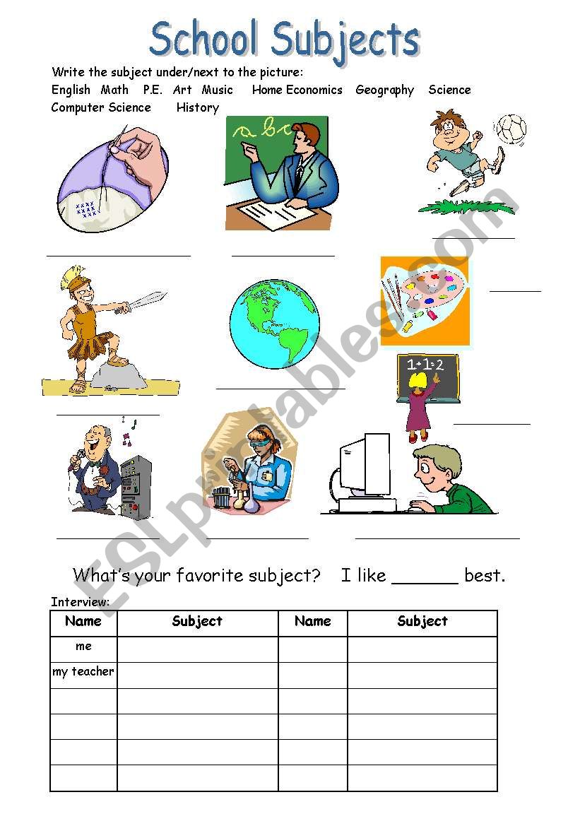 School Subjects worksheet