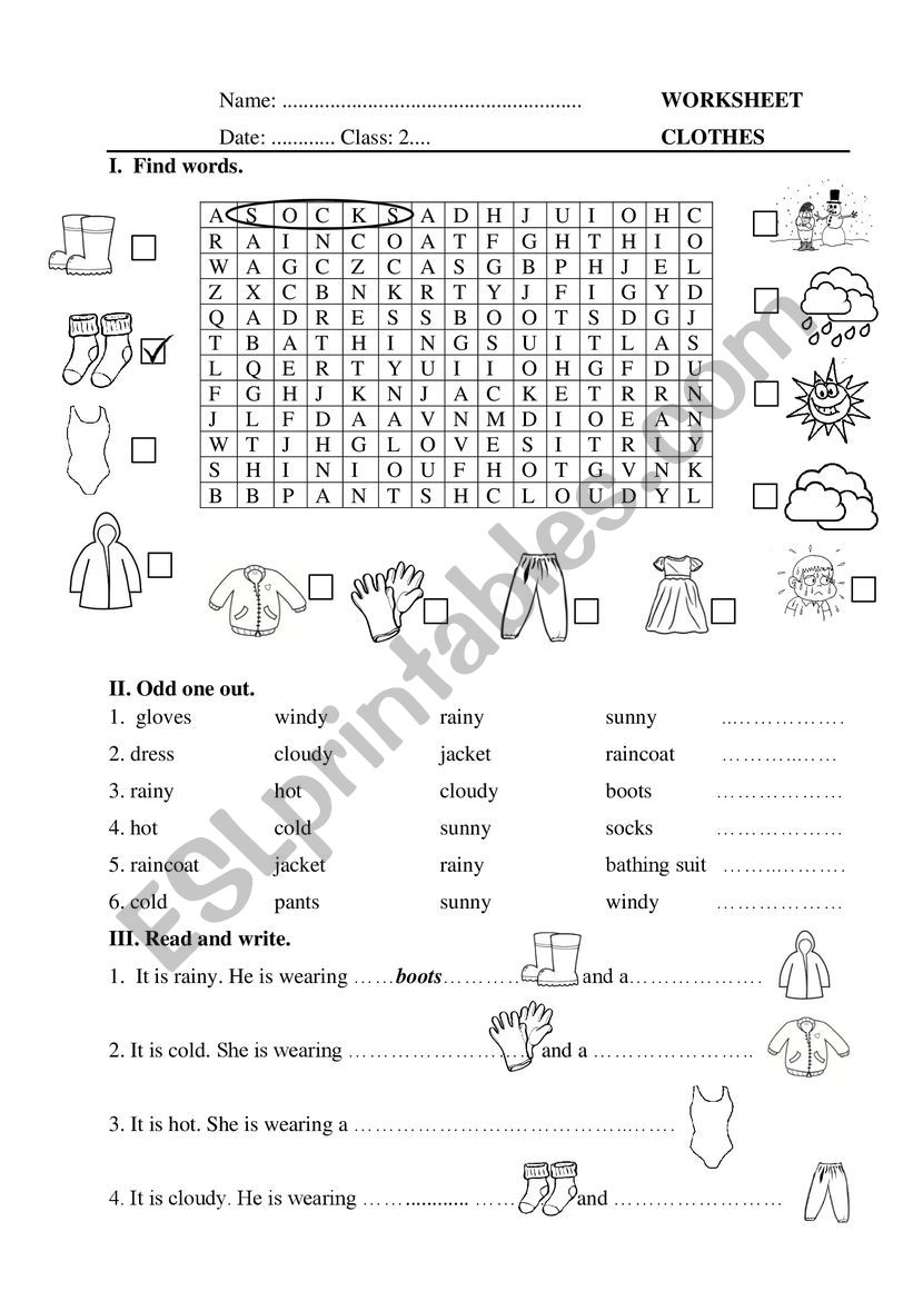 Clothes worksheet