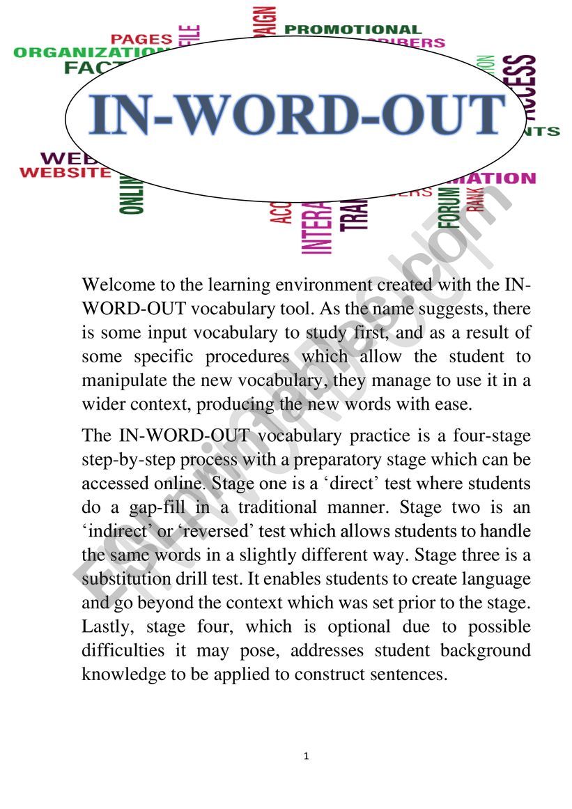 IN-WORD-OUT FOR ï¿½Aï¿½ worksheet