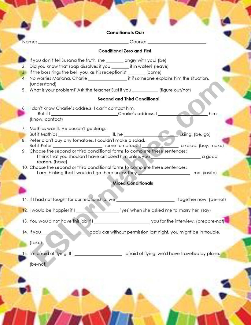 Conditionals worksheet