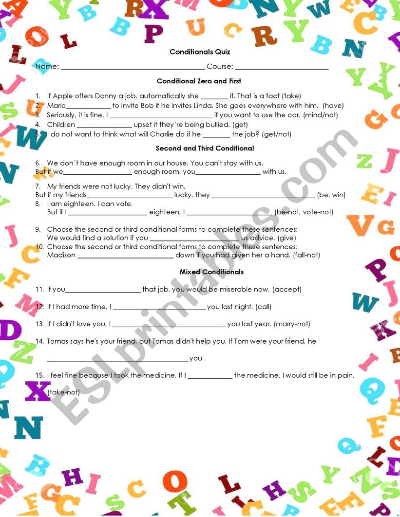 Conditionals worksheet