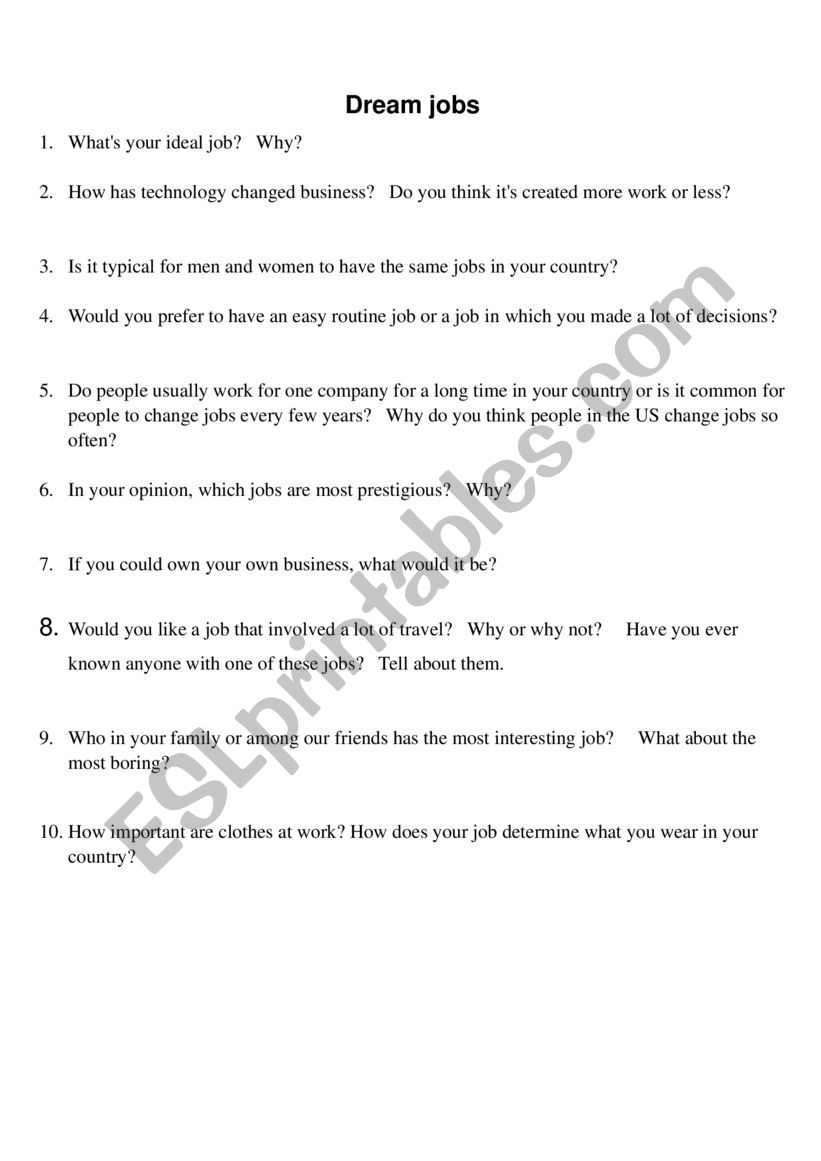 Dream Job worksheet