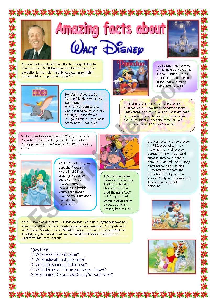 Amazing facts about Walt Disney - ESL worksheet by Makol