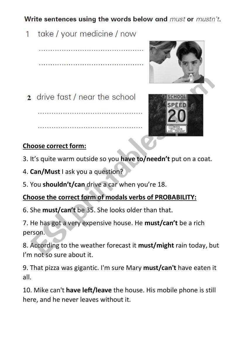 Modal verbs. 5-minutes test (2 variants with answers)