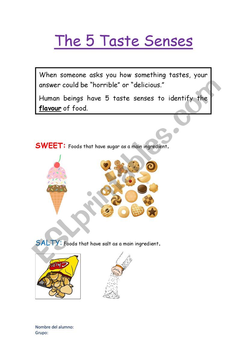 The 5 taste Senses worksheet