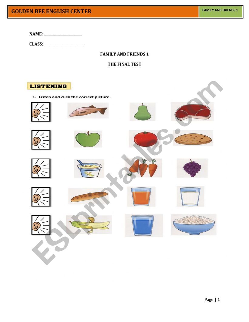 FAMILY AND FRIENDS 1  - FINAL PAPER TEST