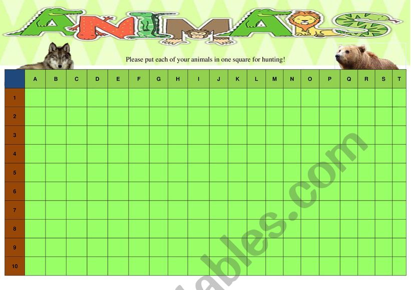 ANIMAL HUNT GAME worksheet