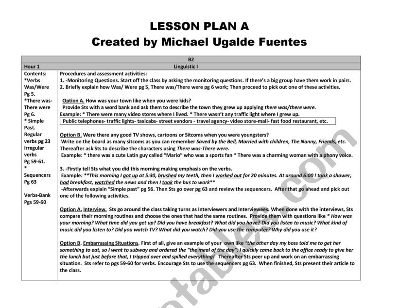 3 hour lesson Plan on the past tense