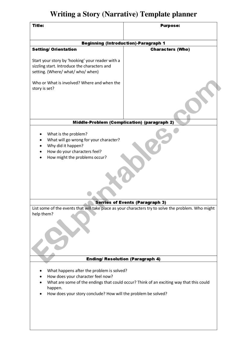 Writing a Narrative planner template