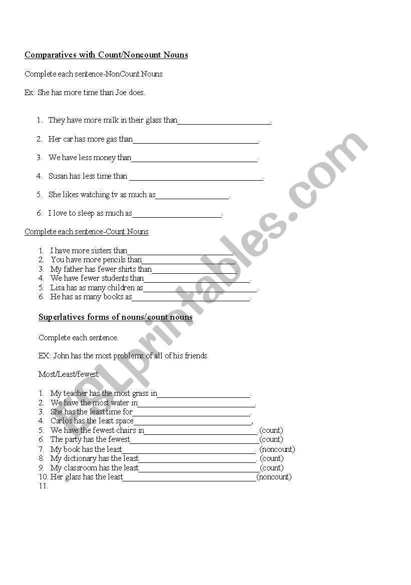 Comparatives/Superlatives with Count/noncount nouns 